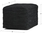 SIMPLIHOME Fredrik Square Pouf - 18 inch Wide Genuine Woven Leather Ottoman in Black, Boho-Style Footstool or Extra Seating for Living Room or Bedroom with Polystyrene Bead Filling, Assembled