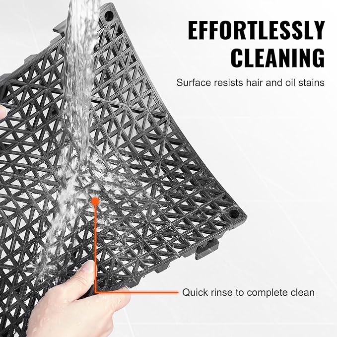 VEVOR Interlocking Tile 55PCS Black, Drainage Tiles 12" x 12" Splicing, Soft PVC Interlocking Drainage Floor Tiles, Non-Slip Drainage Holes for Restroom, Bathroom, Kitchen, Pool, Wet Areas