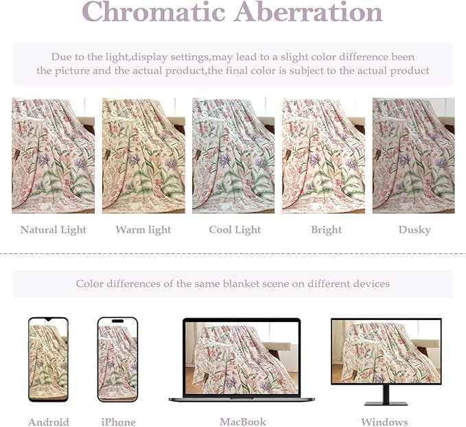 Lahome Floral Fleece Blanket for Women Girls Dorm Boho Decor, Small Throw Blanket for Couch Bed Chair Cover, Decorative Fleece Blanket Throws Mom Gift Spring Home Decor,Flower Purple 50x60