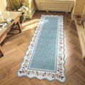 Lahome Floral Blue 2x6 Runner Rug for Hallway,Scalloped Washable Rug Runner Non Slip Kitchen Rugs Ultra-Thin Stain Resistant Boho Carpet Runner for Laundry Bathroom Bedroom Ariele