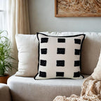 Tufted Decorative Boho Black and White Throw Pillow Cover, 18x18 inches, Soft and Luxurious Chenille Fabric, Elegant Design, Cushion Covers for Couch, Bedroom, Living Room, Home Decor