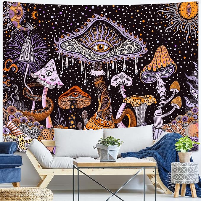 Yeoiat Purple Mushroom Tapestry Hippie Tapestry for Bedroom Cute Tapestries Aesthetic Wall Tapestries Hanging for Bedroom Dorm Living Room 60×80 Inches