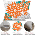 DFXSZ Orange Flower Pillow Covers 18x18 Inch Set of 2 Fall Throw Pillows Outdoor Waterproof Decor for Living Room Sofa Patio Funiture Garden Floral Polyester Pillow Covers 002N18