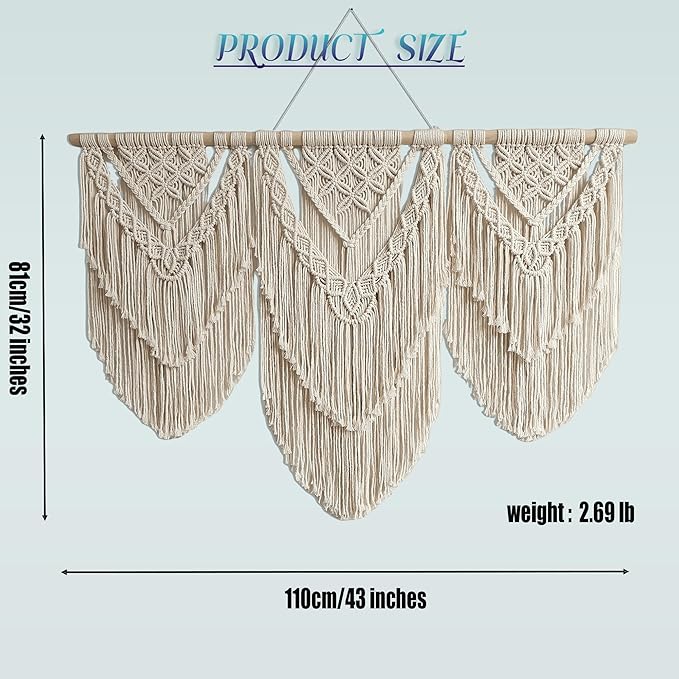 oiikain Large Handmade Boho Macrame Wall Hanging Tapestry - Chic Bohemian Woven Home Decor art for Living Room, Bedroom, and Wedding Parties(Double Layer,43''*32'')