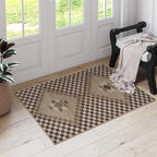 LIVEBOX Easy Jute 3x5 Washable Rug, Non Slip Farmhouse Kitchen Rugs, Brown Checkered Indoor Entrance Rugs Throw Mat with Rubber Backing, Ultra Thin Indoor Outdoor Porch Rug Patio Courtyard