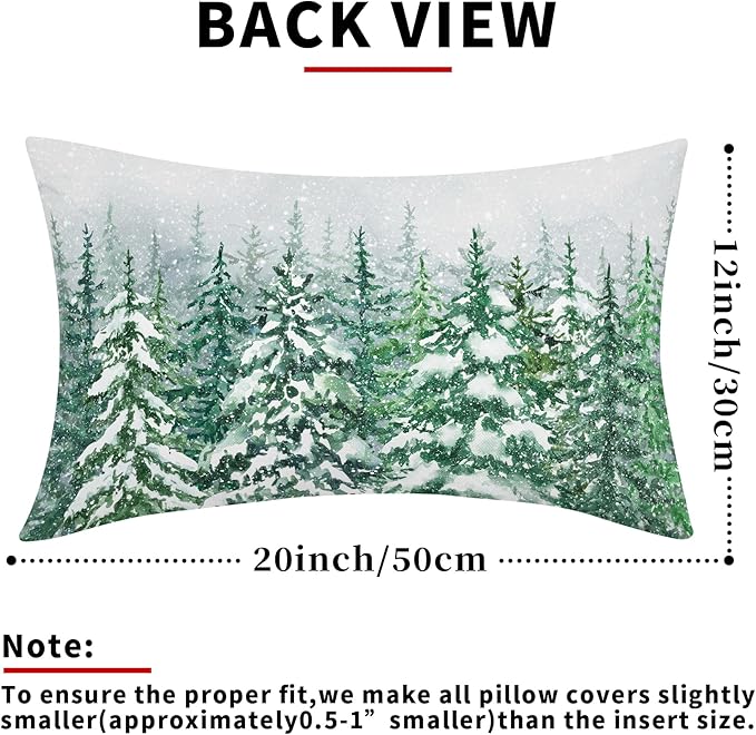 Kawani Green Pine Tree Lumbar Pillow Covers 12X20 Inch Winter Forest Snowflake Decorative Pillow Cases Set of 2 Christmas Holiday Throw Pillows for Cushion Sofa Couch Outdoor