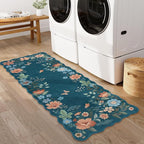 Lahome Floral Washable Runners for Hallways, 2x5 Kitchen Runner Rug Ultra-Thin, Non-Slip Stain Resistant Boho Low-Pile Carpet Runner for Bathroom Bedroom Flore (2x5ft,Navy Blue)