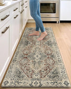 DEXI Kitchen Mats for Floor Cushioned, 23x59 Extra Large Wide Runner Rug Non Slip, Waterproof Soft Comfort Standing Padded Anti Fatigue Decorative, Cream Red