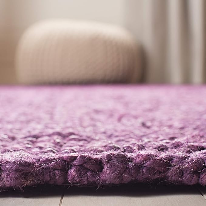SAFAVIEH Area Rug 8' Square - Natural Fiber Collection - Purple, Handmade Jute, Farmhouse Style, Chunky Textured Thick Pile (NF447B)