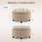 COLAMY Fabric Round Storage Ottoman with Reversible Tray Lid – Multi-Functional Footrest, Hidden Storage, Sturdy & Stylish Small Coffee Table for Living Room, Bedroom, or Entryway(Camel)