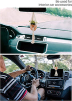 Macrame Plant Hangers, 3 Pcs Plant Hangers with Artificial Succulent Plants, Interior Car Accessories for Women, Rear View Mirror Accessories by MoHern