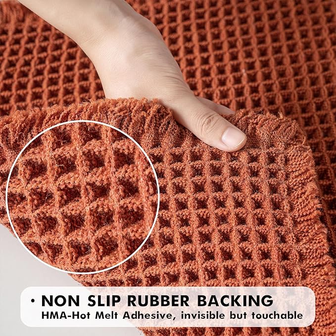 MIULEE Orange Set of 2 Waffle Bathroom Runner Rugs, Boho Bath Rug Non Slip Washable, Super Absorbent Runner Bath Mats, Rubber Backed Shower Mat for Hallway Bedroom Laundry Room, 2'x6'(24x72 Inch)