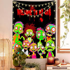 Horror Tapestry Blacklight Tapestry for Bedroom Zombie Crowd Around Tapestries UV Reactive Poster Glow in the Dark Walker Undead Ghoul Tapestries Wall Hanging Halloween Decor Scary Room Decor 90"x71"