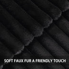 Pack of 2 Faux Fur Christmas Throw Pillow Covers 20x20 Inch, Soft Plush Striped Neutral Couch Pillow Cover, with Velvet Back Modern Home Decor for Sofa Living Room Couch Bed Black