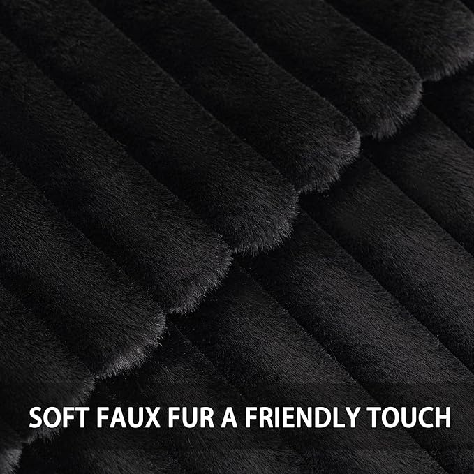Pack of 2 Faux Fur Christmas Throw Pillow Covers 20x20 Inch, Soft Plush Striped Neutral Couch Pillow Cover, with Velvet Back Modern Home Decor for Sofa Living Room Couch Bed Black