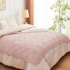 CozeCube Check Knit Throw Blanket, Pink Checkered Throw for Couch, Decorative Christmas Soft Cozy Warm Knitted Blanket for Bed Sofa Living Room, 60"X80"