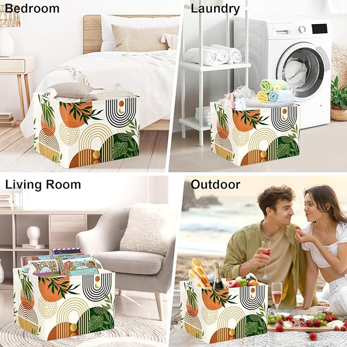Clastyle Boho Geometric Storage Basket Baby Laundry Hamper Leaf Kid Gift Toy Box Collapsible Clothes Organizer Nursery Bin for Bedroom, Arched Door, 40 * 30 * 30 cm
