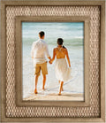 Rattan Picture Frame for 8x10 Photos | EACH UNIQUE Natural Fir Wood, Handwoven Rattan Mat, Boho Coastal Decor, Wall/Table Mount (12.5" x 14.5" Outer)