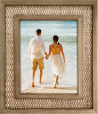 Rattan Picture Frame for 8x10 Photos | EACH UNIQUE Natural Fir Wood, Handwoven Rattan Mat, Boho Coastal Decor, Wall/Table Mount (12.5" x 14.5" Outer)