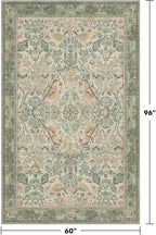 Washable Area Rugs 5x8 for Bedroom - Sage Green Boho Rugs for Living Room, Dining Room, Home Office, Playroom, Light Green Botanical Bird Pattern, Non Slip Stain Resistant Low Pile