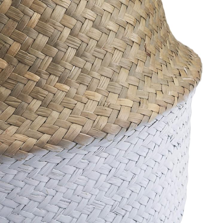 Seagrass Plant Basket with Handles Natural Woven Storage Baskets (White L(9.5" D x 11" H))