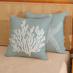Coastal Pillow Covers 18x18 Inch Set of 2 Blue Coral Starfish Throw Pillows Nautical Ocean Decorations Summer Linen Beach Pillowcase Outdoor Decor Farmhouse Cushion Case for Home Living Room