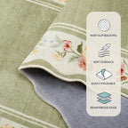 Lahome Floral 2'x 6' Washable Kitchen Runner Rug, Green Rug Runners for Hallways Non Slip, Scalloped Runner Rug Ultra-Thin Stain Resistant Boho Carpet for Entryway Bathroom Bedroom Ariele（Green，2x6ft）