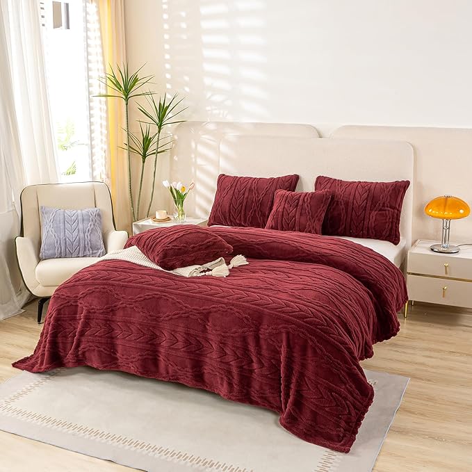 YUSOKI Sherpa Queen Size Blanket(Without Pillows)-3D Stylish Design Super Soft Blankets for Teen Girls Women Couch Bed Sofa Chair Men Boys Gift(Burgundy Red,90"x90")