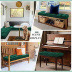 Bench Cushions for Indoor Furniture 42x16 in Velvet Kitchen Dining Piano Window Seat Cushion, Tufted Patio Porch Swing Thicken Bench Pad Memory Foam for Christmas Home Decor(Dark Green)
