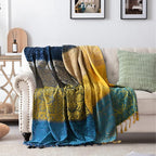 Bohemian Throw Blanket for Couch，Colorful Chenille Tassels Boho Woven Hippie Bed Blankets for Couch Sofa Chair Recliner Loveseat, Bohemian Fringe Tassels Decor Home (60" x 76")