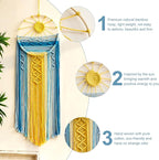 Artilady Mcrame Blue Sun Wall Decor Boho Hanging Tapestry Sunburst Wall Art, Rustic Woven Tapestries Big Dream Catcher Sunshine Decor for Bedroom Living Room Nursery (Blue Sunshine)