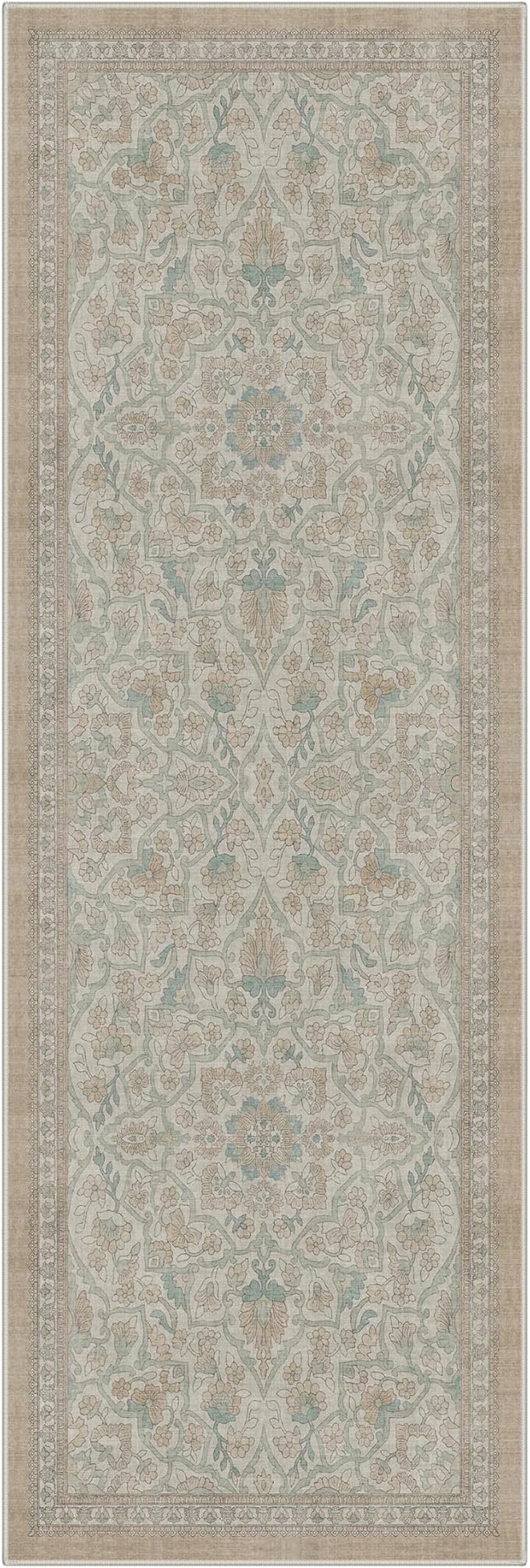 GENIMO Runner Rug 2x6 Non Slip Machine Washable Vintage Hallway Runner Rug, Low Pile Lightweight Rugs for Entryway, Hallway, Kitchen and Corridor, Dusty Beige