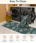 Area Rug 2x6 Rug Machine Washable Non-Slip Low Pile Print Pattern Western Rug for Living Room Bedroom Entryway Tribal Series -Teal/Green
