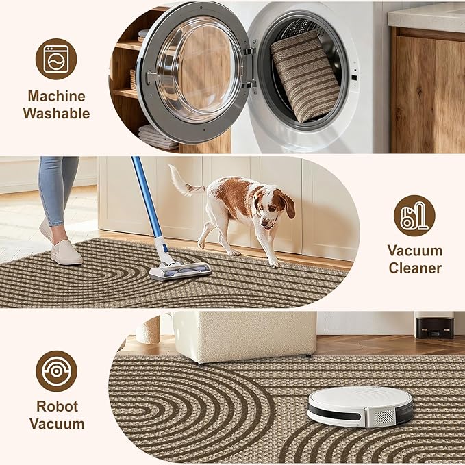 2x6 Kitchen Runner Rug for Hallways Outdoor Rug Easy Jute Rug Washable Low-Pile Non-Slip Area Rug Indoor Outdoor Carpet for Bedside Laundry Entryway Porch Long Door Mat Brown Rainbow Floor Mats