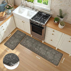 KIMODE Anti Fatigue Kitchen Mat 2PCS,Waterproof Farmhouse Green Kitchen Rugs Non-Slip,Vintage Kitchen Mat for Floor,Cushioned Comfort Foam Standing Mat for Laundry,Office,Sink,Desk
