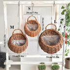 Wall Hanging Flower Basket, Handmade Wicker Hanging Basket for Plant Wall Mount Rattan Chlorophytum Comosum Hanging Basket for Front Door, Home, Garden. (L)