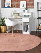 Unique Loom Braided Jute Collection Area Rug - Dhaka (7' 10" x 10' Oval, Light Pink)