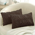 decorUhome Cozy Textured Throw Pillow Covers 12x20 Inch Set of 2, Soft Plush Faux Wool Dark Brown Accent Couch Pillow Covers for Modern Farmhouse Sofa Bed Living Room