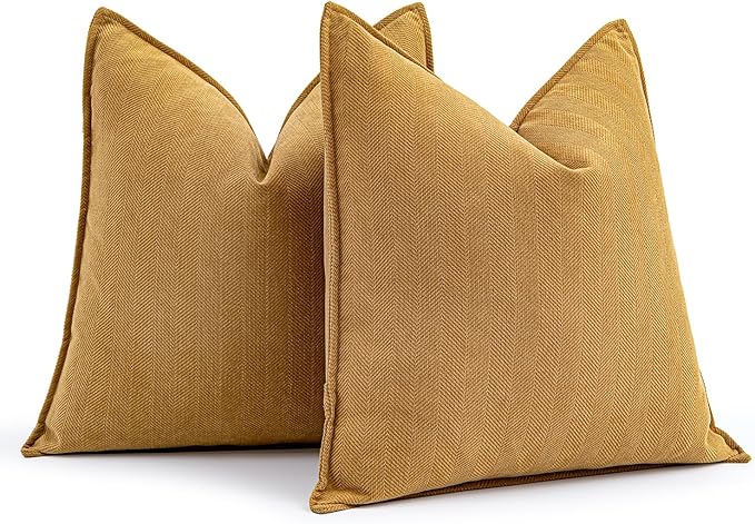 MIULEE Pack of 2 Mustard Yellow Decorative Pillow Covers 20x20 Inch Soft Chenille Luxurious Couch Throw Pillows Farmhouse Cushion Covers with Elegant Design for Sofa Bedroom Living Room Spring Decor