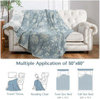 jinchan Boho 100% Cotton Muslin Twin Size 50x60 Inches Blanket Lightweight 4-Layer Quilted Soft Blue and White Floral Throw Blanket Green Accents Reversible Comfy Flower Breathable Summer Couch