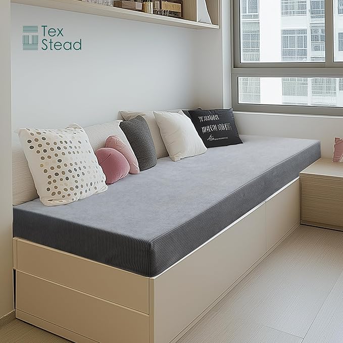 39x75x3 Inch Seat Cushion Extra Thick Memory Foam - Premium Support for Bay Window Benches, Floor Seating, Reading Nooks, Tatami Mats & Indoor Furniture, Soft Gray Washable Cover
