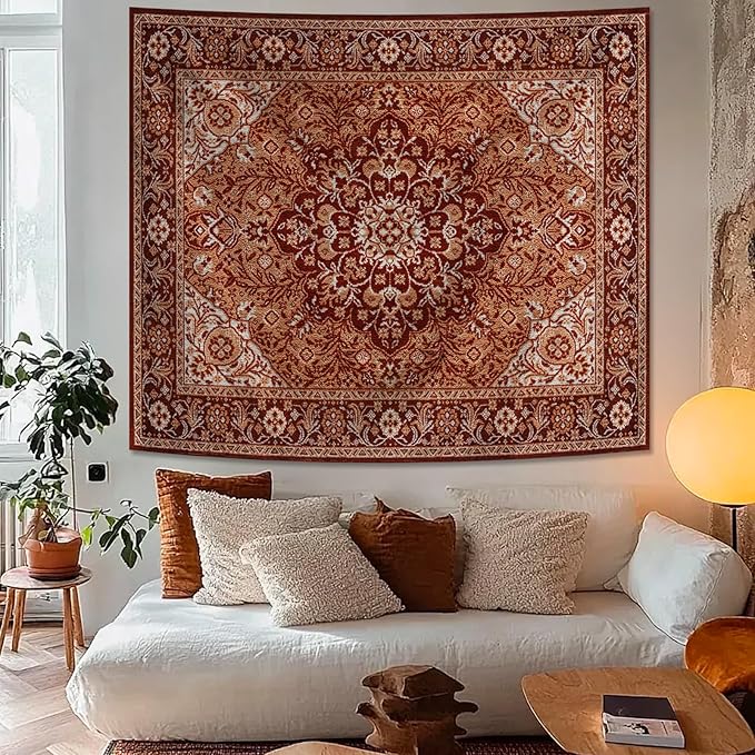 Apdidl Boho Mandala Hippie Wall Tapestry for Bedroom Aesthetic, Indian Bohemian Floral Tapestries Art Decor, Vintage Orange Fabric Vertical Wall Hanging for Living Room Dorm 51" X 60"