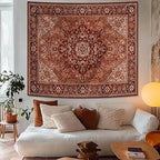 Apdidl Boho Mandala Hippie Wall Tapestry for Bedroom Aesthetic, Indian Bohemian Floral Tapestries Art Decor, Vintage Orange Fabric Vertical Wall Hanging for Living Room Dorm 51" X 60"