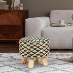 Asense 11-inch Round Ottoman Footstool,Small Padded Seat with Wood Legs,Foot Rest Stool for Living Room Bedroom Couch,Multi-Color
