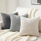 Topfinel Set of 2 LightGrey Decorative Throw Pillow Covers 12x12 Inch, Soft Corduroy Pillow Covers Windmill Textured Striped Patchwork Cushion Cases for Couch Sofa Bed Cute Aesthetic Home Decor