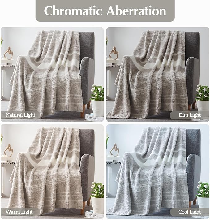 WRENGONGE Taupe Throw Blanket, 60x80 Soft Cozy Striped Throw Blankets for Couch, Sofa, Bed, Travel, Lightweight Fluffy Warm Plush Decorative Blankets for Women, Men Gift