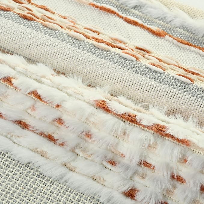 FUTEI Rust Beige Accent Throw Pillow Covers Set of 2, 20x20 Inch Plush Tufted Striped Textured Decorative Cushion Cases for Farmhouse Boho Couch Decor