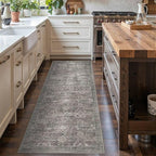 2x5 Runner Rug, Washable Kitchen Rugs, Grey Boho Vintage Floral Hallway Runner, Non Slip Low Pile Area Rug Carpet for Indoor Hallway, Kitchen, Laundry Room and Bathroom(Taupe/Grey 2x5ft)