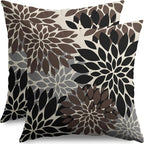 Black Dark Brown Pillow Covers 20X20 Inch Set of 2, Spring Summer Floral Dahlia Flower Cream Decorative Throw Pillow Covers Outdoor Modern Farmhouse Cushion Case for Home Couch Sofa Bed Decor