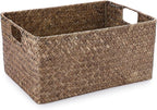 Hipiwe Seagrass Storage Opened Baskets Bin for Shelf Organizing Handwoven Wicker Baskets Rectangular Decorative Basket Closet Bedroom Organizer Bin Box Multipurpose Storage Basket with Handle